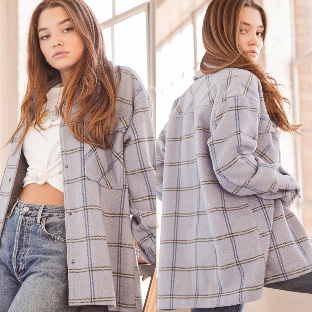 Lulu's Keep It Cool Plaid Shacket Purple